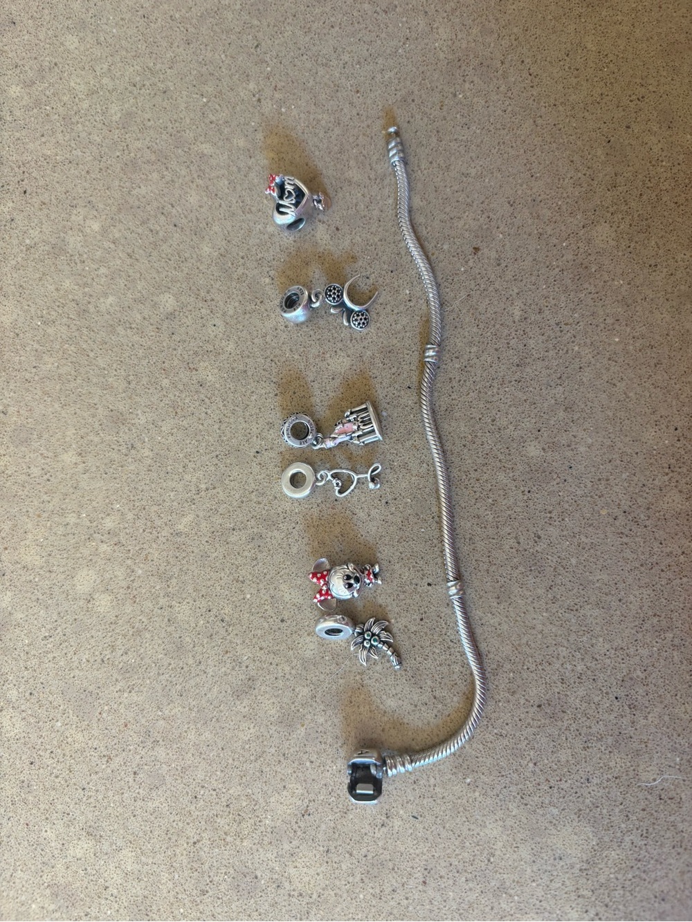Pandora bracelet with 6 charms